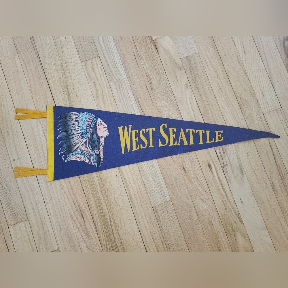 Vintage West Seattle Indians High School 1950s Wall Pennant Flag